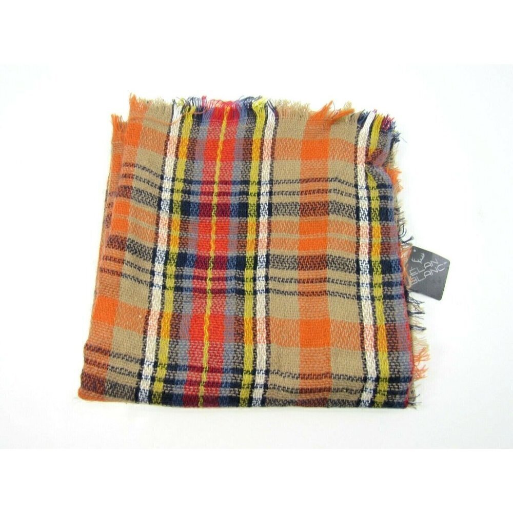 New Elan Blanc Plaid Beige Scarf Unisex Style 54x60 Large Acrylic‎ Neck Winter